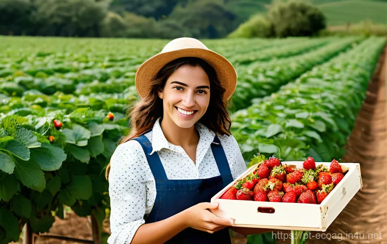 친환경농업기술자 자격증 취득 후 진로 탐색 - Image Prompt 1: Flourishing Portuguese Organic Farm and Agritourism**