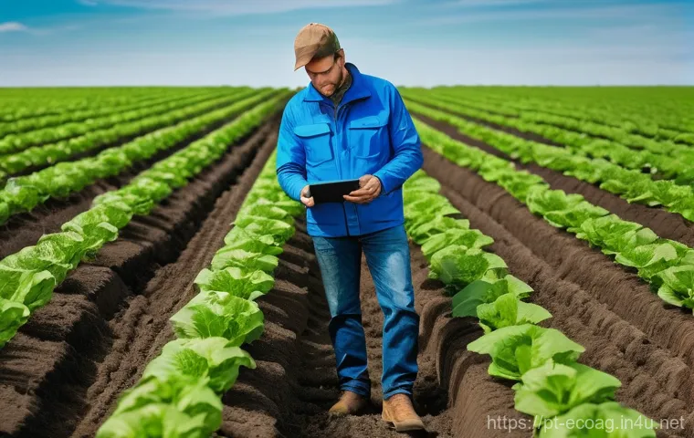 친환경농업기술자 업무 전반에 대한 이해 - **Prompt:** "A close-up, vibrant and artistic shot of a sustainable agriculture technician gently ex...