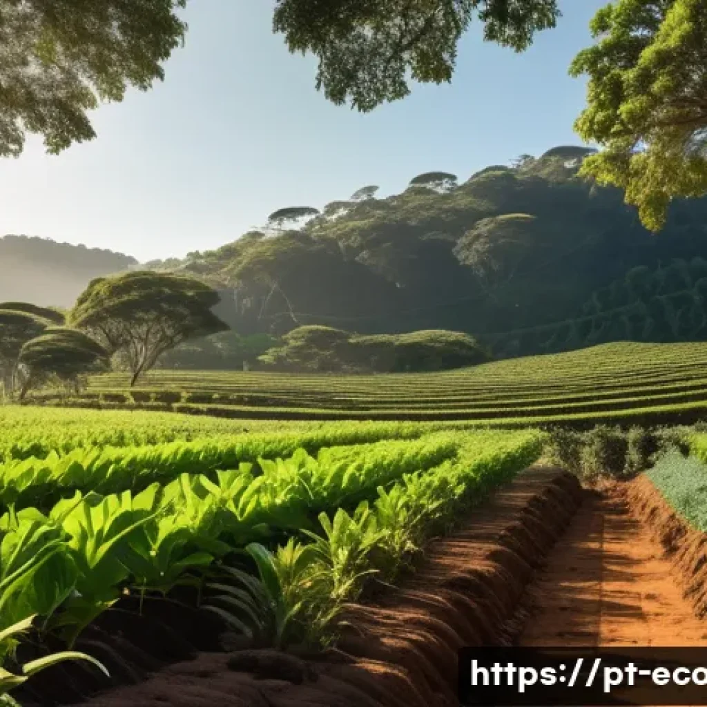 친환경농업기술자 자격증 소지자의 업무 범위 - A vibrant agroforestry system in a small Brazilian farm setting during golden hour, showcasing a div...