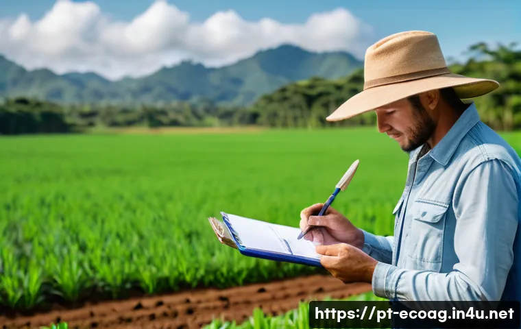 친환경농업기술자 자격증 취득 후 진로 변화 - A certified sustainable agriculture consultant examining soil samples on a family farm in Brazil, su...