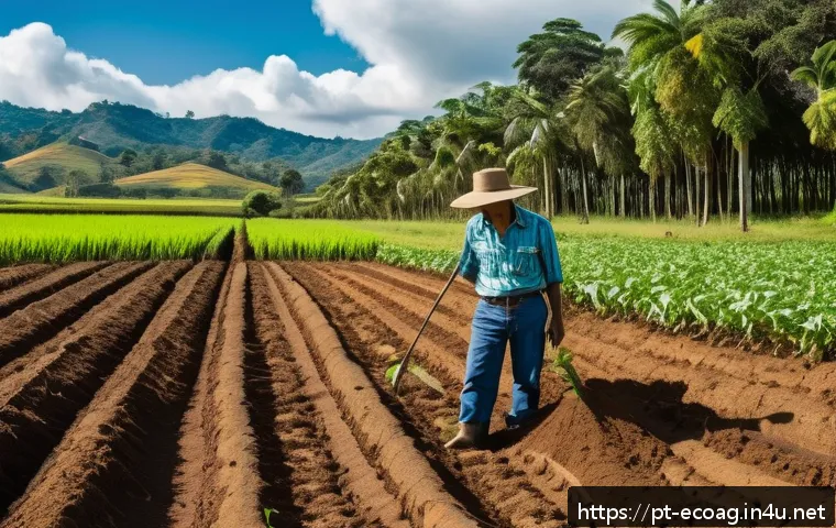 친환경농업기술자 직무의 주요 책임 - A vibrant rural farm scene in Brazil showcasing sustainable soil management practices: a diverse cro...