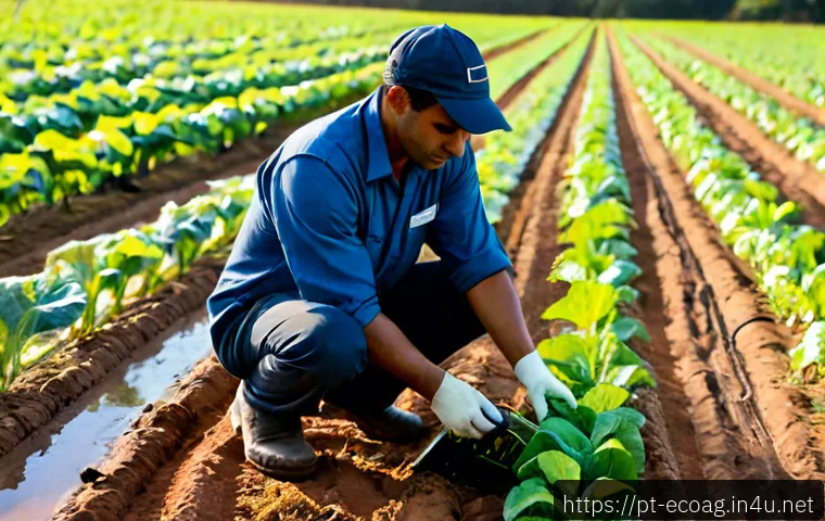 친환경농업기술자 직무에서의 성과 향상 - Photorealistic sustainable agriculture specialist in a sunlit Brazilian vegetable field, wearing pra...